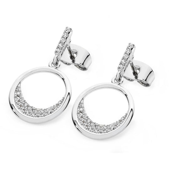 Tipperary Crystal White Floating Moon Earrings Silver