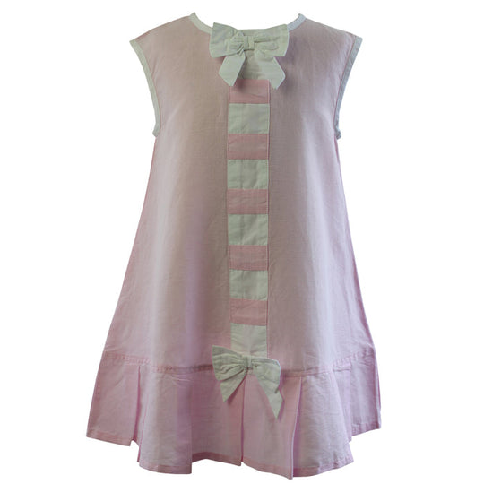 Powell Craft Pink Sleeveless Dress With Ribbon Front 2/3 years