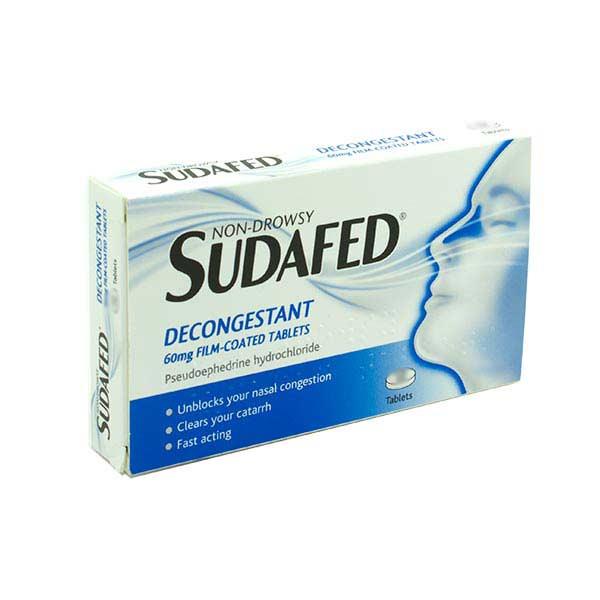 Sudafed 60mg Non-Drowsy Decongestant Film Coated 12 Tablets - Medipharm Online - Cheap Online Pharmacy Dublin Ireland Europe Best Price
