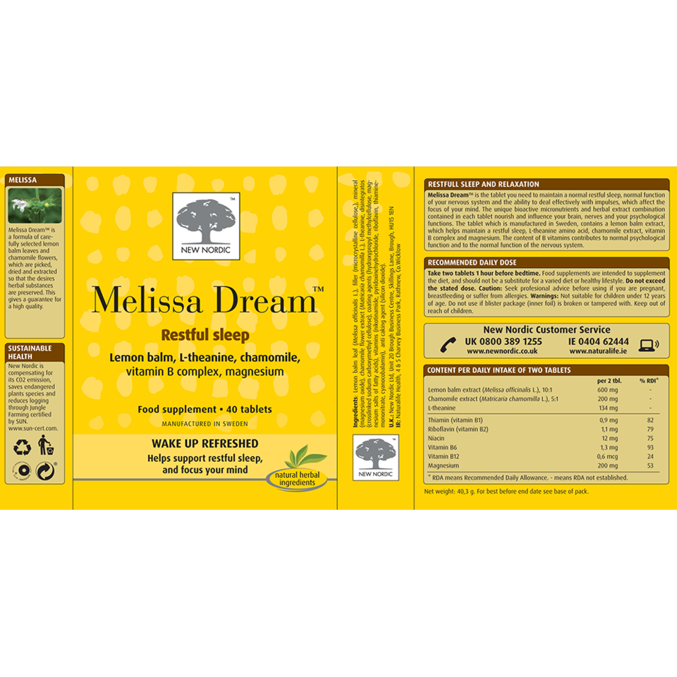 Melissa Dream Restful Sleep 20 Tablets - Medipharm Online