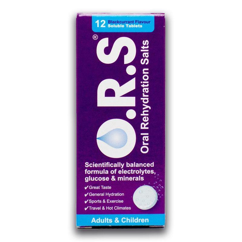O.R.S. Rehydration Salts (ORS) - Blackcurrant Flavour - 12 Soluble Tablets - Medipharm Online - Cheap Online Pharmacy Dublin Ireland Europe Best Price
