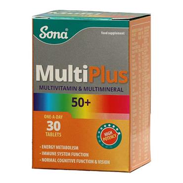 Sona MultiPlus Multivitamin and Multimineral 50 plus 30 Tablets - Medipharm Online - Cheap Online Pharmacy Dublin Ireland Europe Best Price