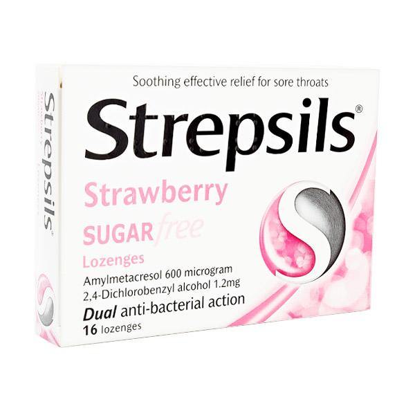 Strepsils Strawberry Sugar Free Lozenges 16 Pack - Medipharm Online - Cheap Online Pharmacy Dublin Ireland Europe Best Price