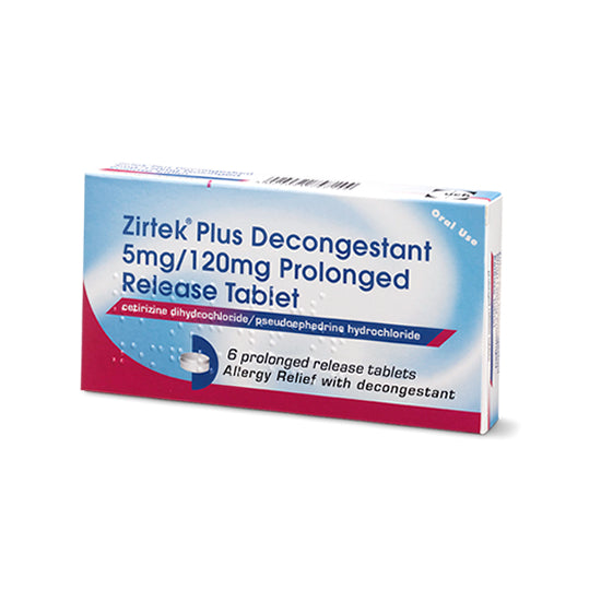 Zirtek Plus Decongestant 5mg/120mg Prolonged Release Tablet 6 Pack - Medipharm Online - Cheap Online Pharmacy Dublin Ireland Europe Best Price