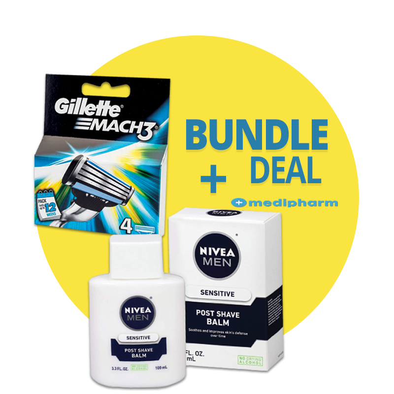 Bundle Deal - Gillette Mach 3 Razor Blades - 4 Cartridges + NIVEA MEN Sensitive Post Shave Balm - Medipharm Online - Cheap Online Pharmacy Dublin Ireland Europe Best Price
