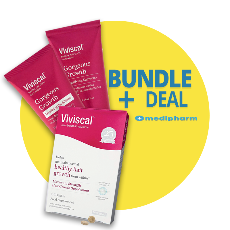 Bundle Deal - Viviscal Maximum Strength Hair Growth Supplement 60 tablets (1 MONTH SUPPLY)) + Viviscal Gorgeous Growth Densifying Shampoo + Conditioner - Medipharm Online - Cheap Online Pharmacy Dublin Ireland Europe Best Price