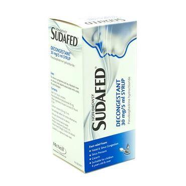 Sudafed Decongestant Syrup 30mg/5ml Pseudoephedrine 100ml - Medipharm Online - Cheap Online Pharmacy Dublin Ireland Europe Best Price