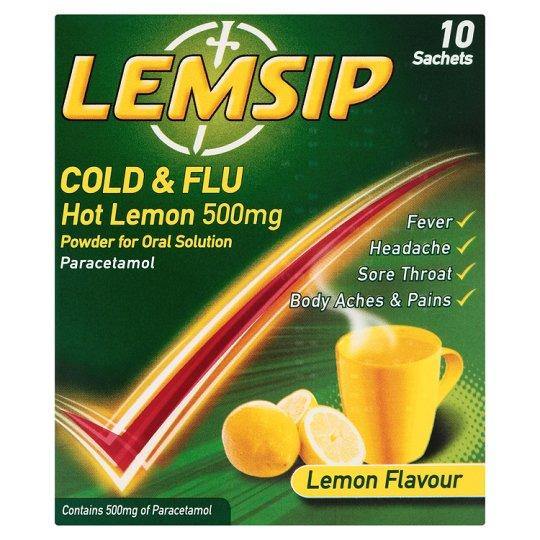 Lemsip - Cold & Flu - Hot Lemon - 500mg (5 & 10 pack) - Medipharm Online