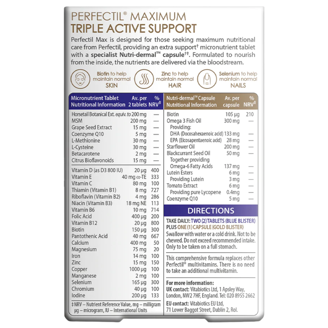 Vitabiotics Perfectil Max 56 Original Perfectil Plus Tablets + 28 Nutri-Dermal Capsules